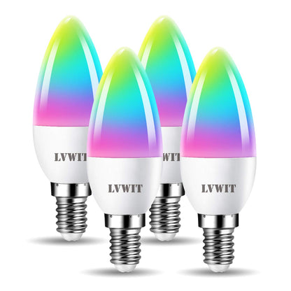 LVWIT E14 Smart Bulb,Alexa Light Bulbs,C37 RGB Smart Candle Bulbs,470Lm,4.9W Replace 40 Watt Screw Smart Bulb Work with Alexa,Echo and Google Assistant,Tuya(Pack of 4)
