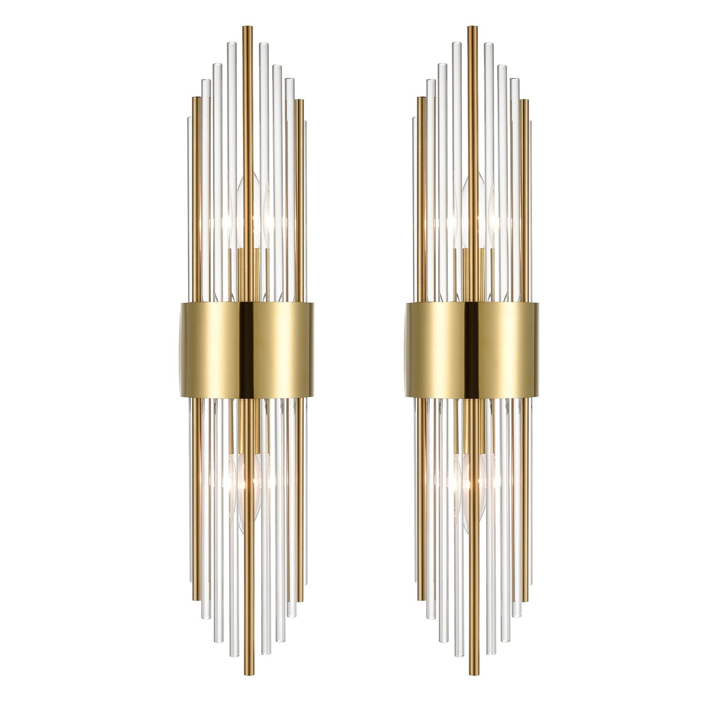 SHAWNKEY 2-Light Modern Brushed Titanium Gold Wall Sconce with Clear Glass Crystal Luxury Wall Light Fixtures for Bedroom Living Room Bathroom Vanity Mirror Light Fixtures Set of 2