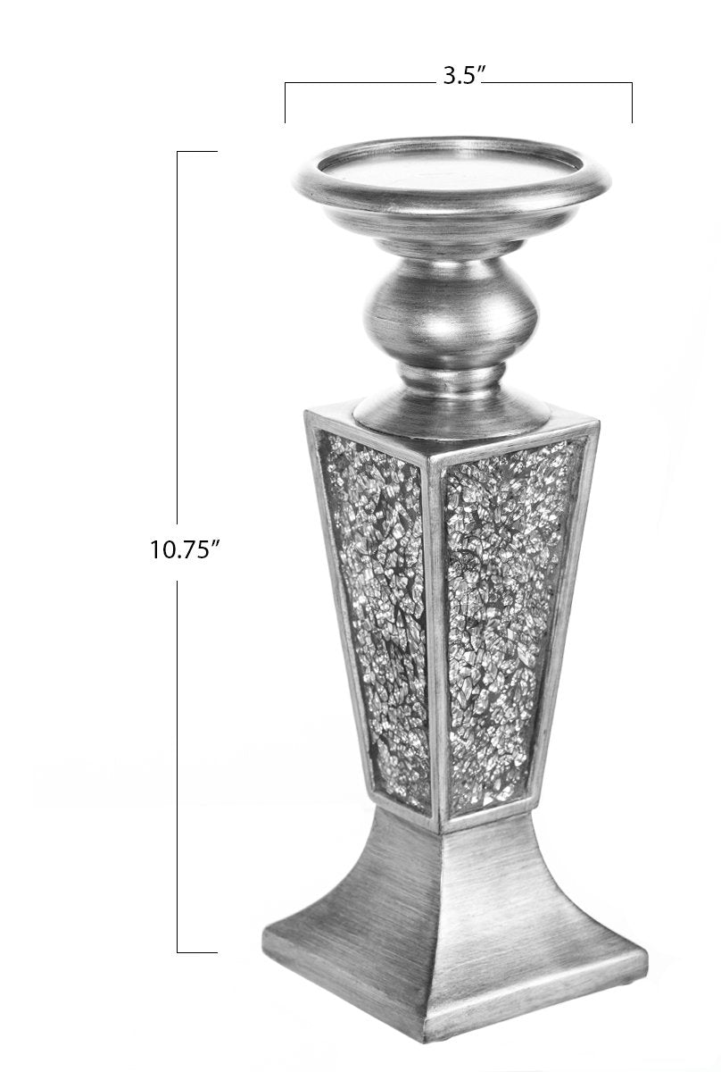 Creative Scents Schonwerk Silver Centerpiece Bowl with Matching Pillar Candle Holder Set of 2 Crackled Mosaic Design- Functional Table Decorations - Centerpieces for Dining/Living Room - Best Gift