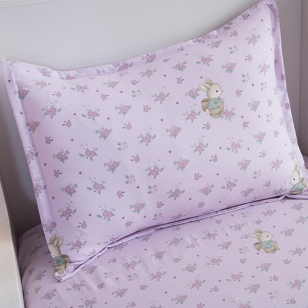 KWLOVER Deep Pocket Fitted Sheet Set for Kids & Teens - Twin Size, Cute Rabbit Printed Bed Sheets for Teens Full Size Bed (Light Purple, Full)