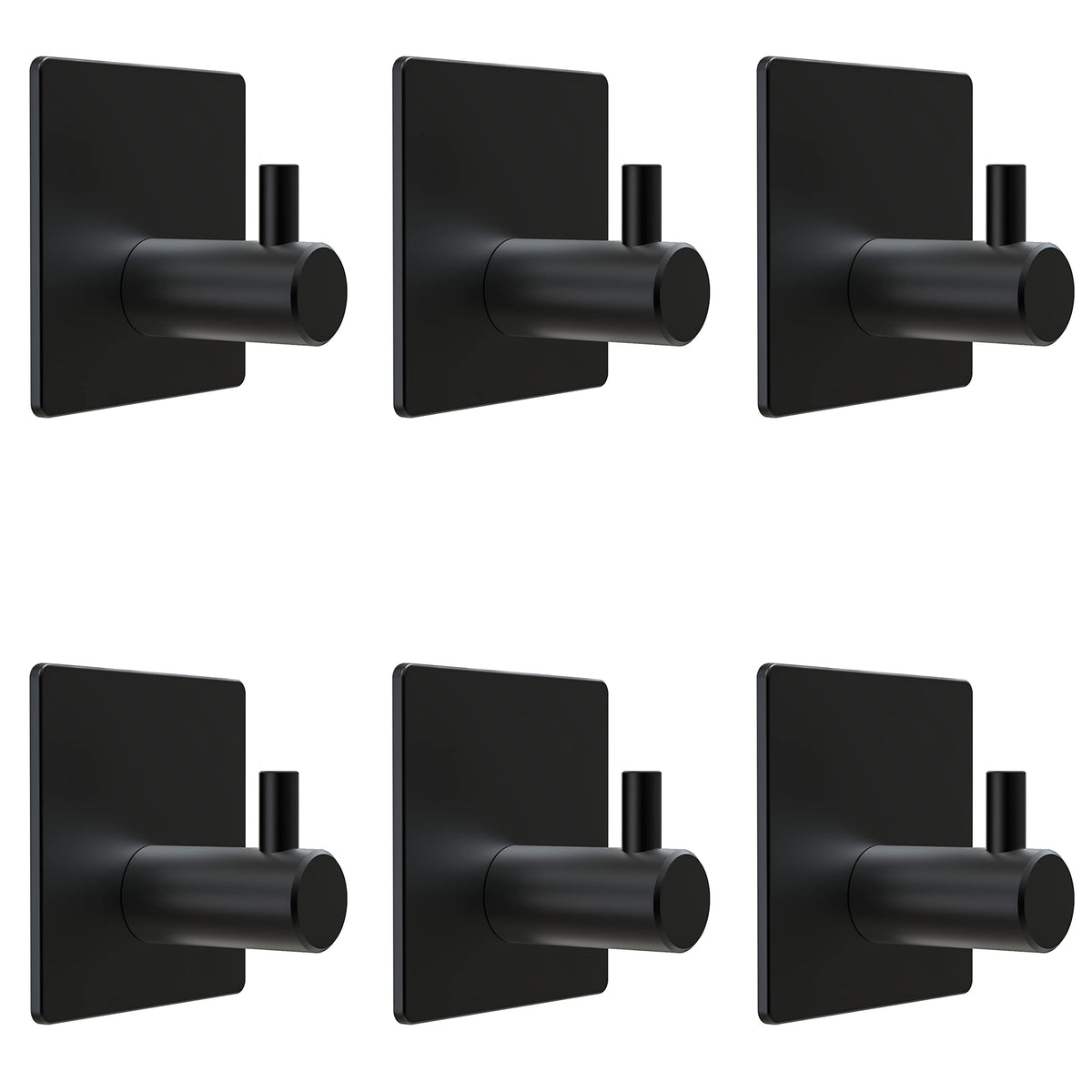 SAYONEYES Matte Black Self Adhesive Towel Hooks for Bathroom Wall Door Mounted - SUS304 Stainless Steel Strong Strips Stick on 3M Wall Hooks for Hanging Coat, Hat, Bag, Key, Jacket – 6 Pack