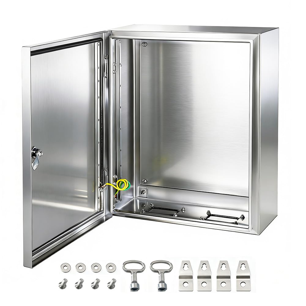 Yongchen Electrical Enclosure 12x12x8 Inch 304 Stainless Steel Enclosure IP66 Waterproof and Dustproof Metal Box Indoor and External Wall Hanging Electrical Enclosure Box