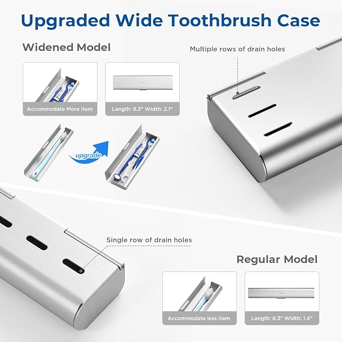 2 Pack Wider Aluminum Toothbrush Travel Case, Portable Travel Toothbrush Holder