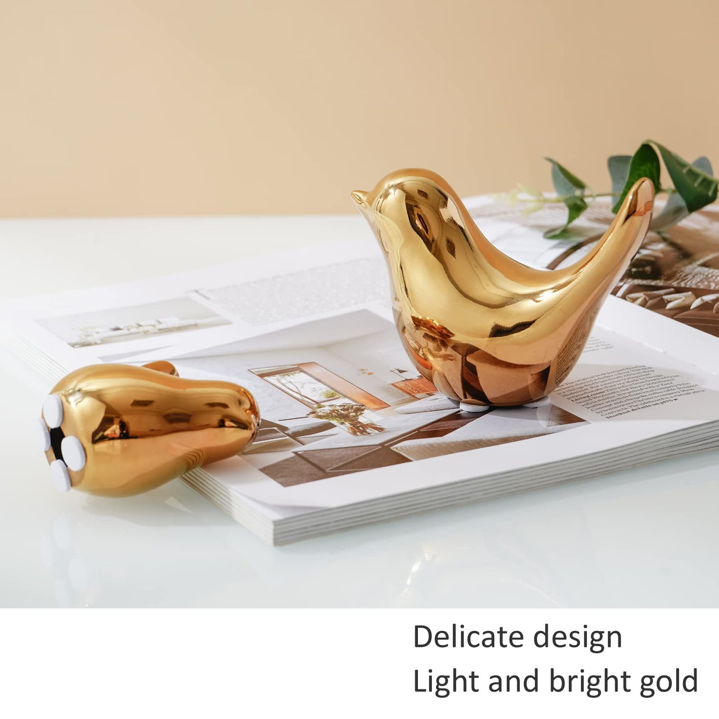 Elegant Gold Small Bird Sculptures,Modern Abstract Art Pieces for Bookshelf Decor, Coffee Table Decor, and Luxury Home Decor Accents(2Pcs Gold Birds)