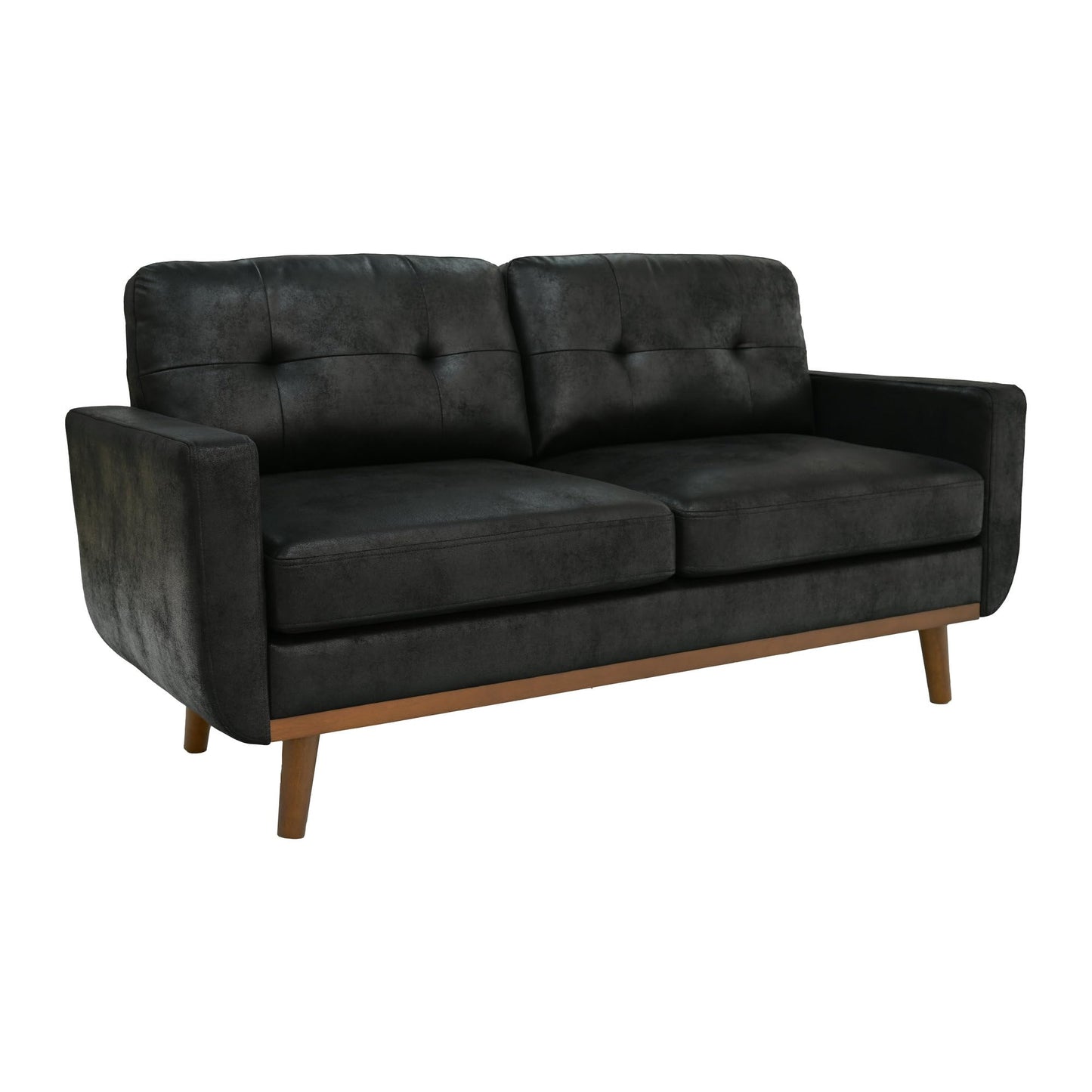 Ball & Cast 65" Loveseat Sofa,Mid Century Modern Love Seat Couches for Living Room,Button Tufted Upholstered Small Couch with Solid Wood Legs for Bedroom,Apartment,Office,Fabric,Black