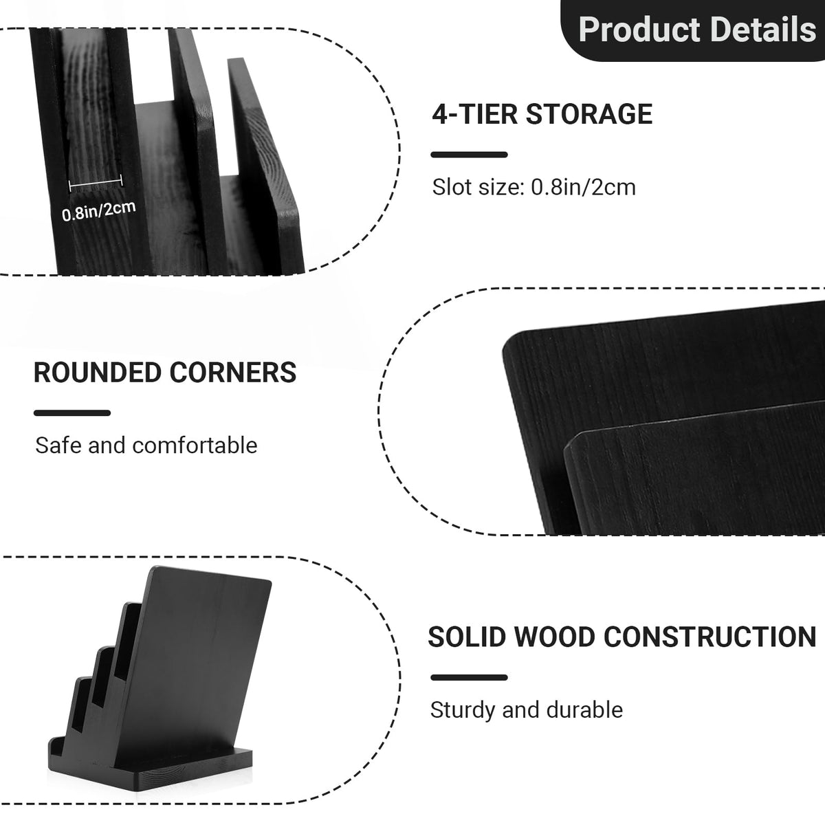 HKSZEH Black 8.5×11 Inch Magazine Display Stand 4-Tier For 6×9 inch Brochure Pamphlet Flyer Menu Holder Countertop Display Stand Literature Organizer For Office Home