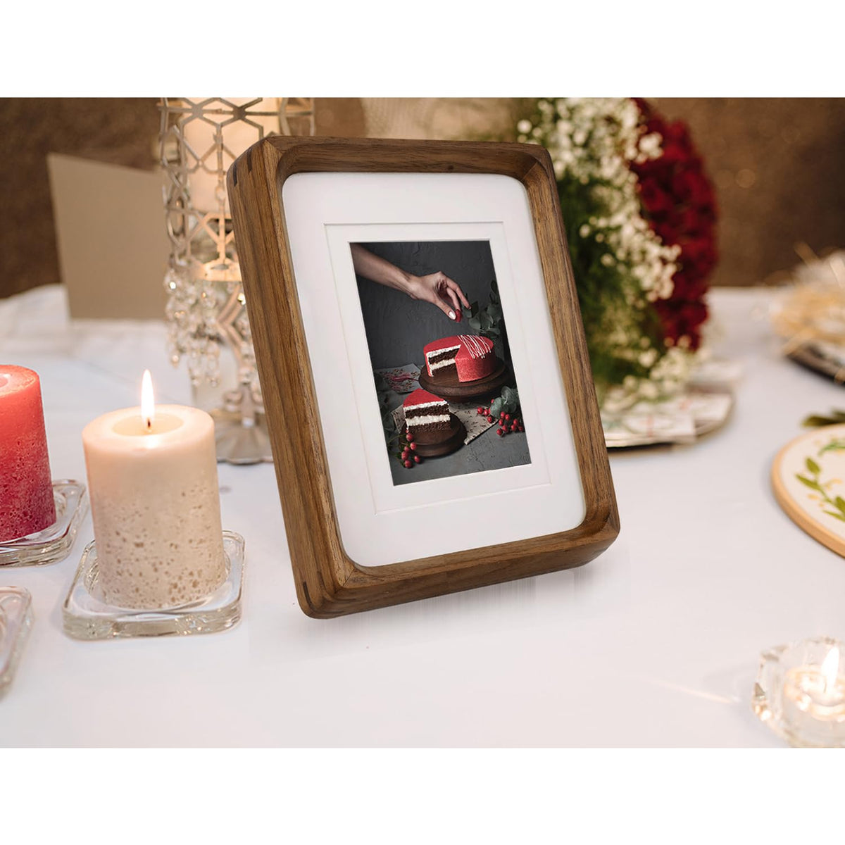 Moudra Handcrafted Solid Wood Picture Frame with Mat for Wall or Tabletop Display, Perfect for Photos and Artwork. (Walnut, 6"x8" matted to 5"x7")