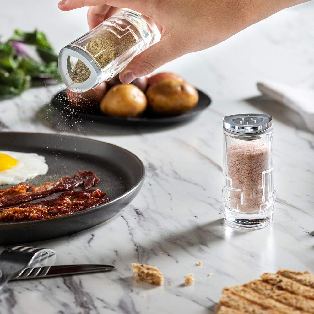 Salt Pepper Shakers by JoyJolt - 2Oz Salt and Pepper Set of 2 - Premium Quality Durable Glass - Elegant Triangle Design - Non-BPA and Dishwasher Safe - Ideal for Home Use, Restaurant, Hotel