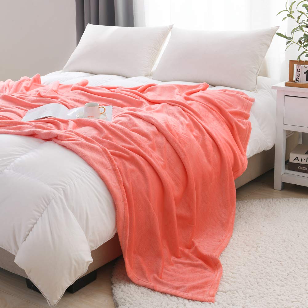 NANPIPER Flannel Fleece Living Coral Blanket Throw Size Luxury Microfiber Soft Throw 50" x 65" Fluffy Solid Throw Blanket for Couch/Bed