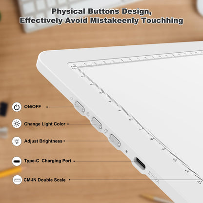 Elice Rechargeable A4 Light Pad with Carry Bag, Magnetic LED Light Board with Physical Button, Super Bright Diamond Art Light Pad, Ultra-Thin Light Box for Tracing, Weeding, Diamond Painting -White
