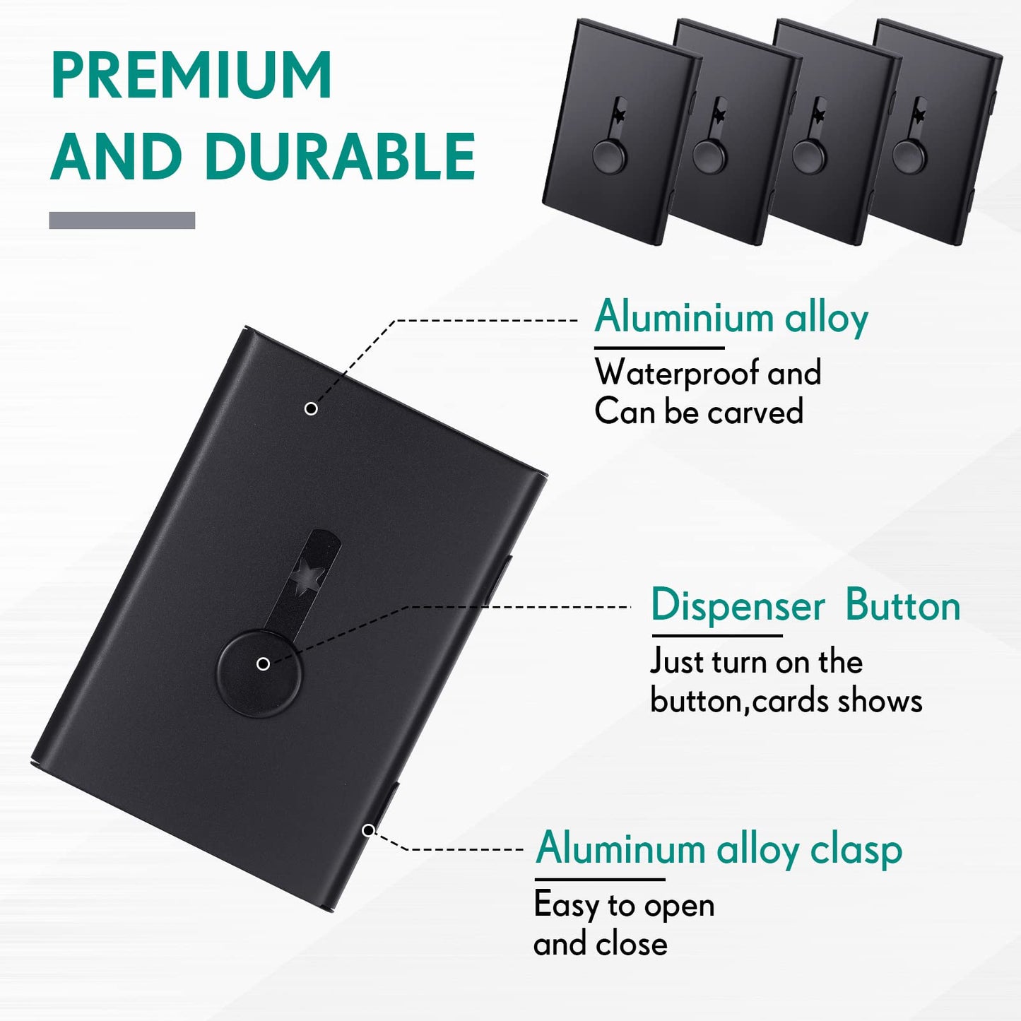 Nuanchu 4 Packs Black Business Card Holder Thumb Drive Business Card Case Metal Slide out Portable name holder Pocket name Case for Men Women Credit ID(Black)