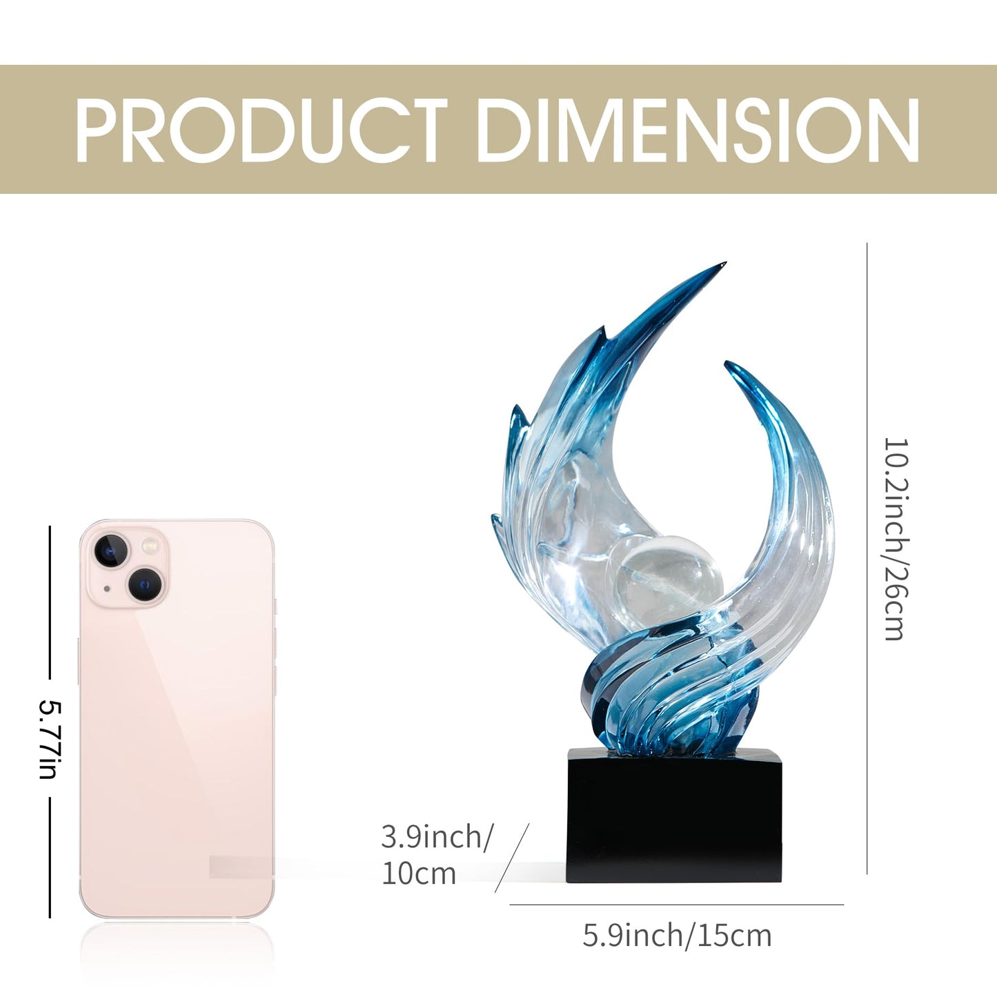 Modern Abstract Resin Sculpture, 11" H x 5.1" W Transparent Navy Blue Art Statue for Home Decor, Office Desk Living Room Bookshelf TV Stand Centerpiece Decorations, Unique Gift Idea