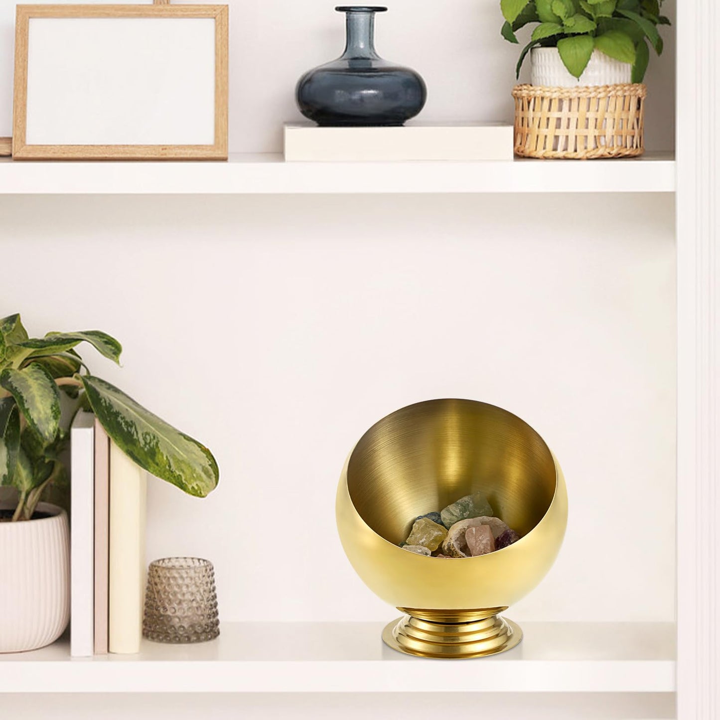 GUSHBIN Golden Key Bowl for Entryway Table Decorative Storage Dish Catch All Bowl for Fruit Coffee Pod Holder Centerpiece for Kitchen Home Decor