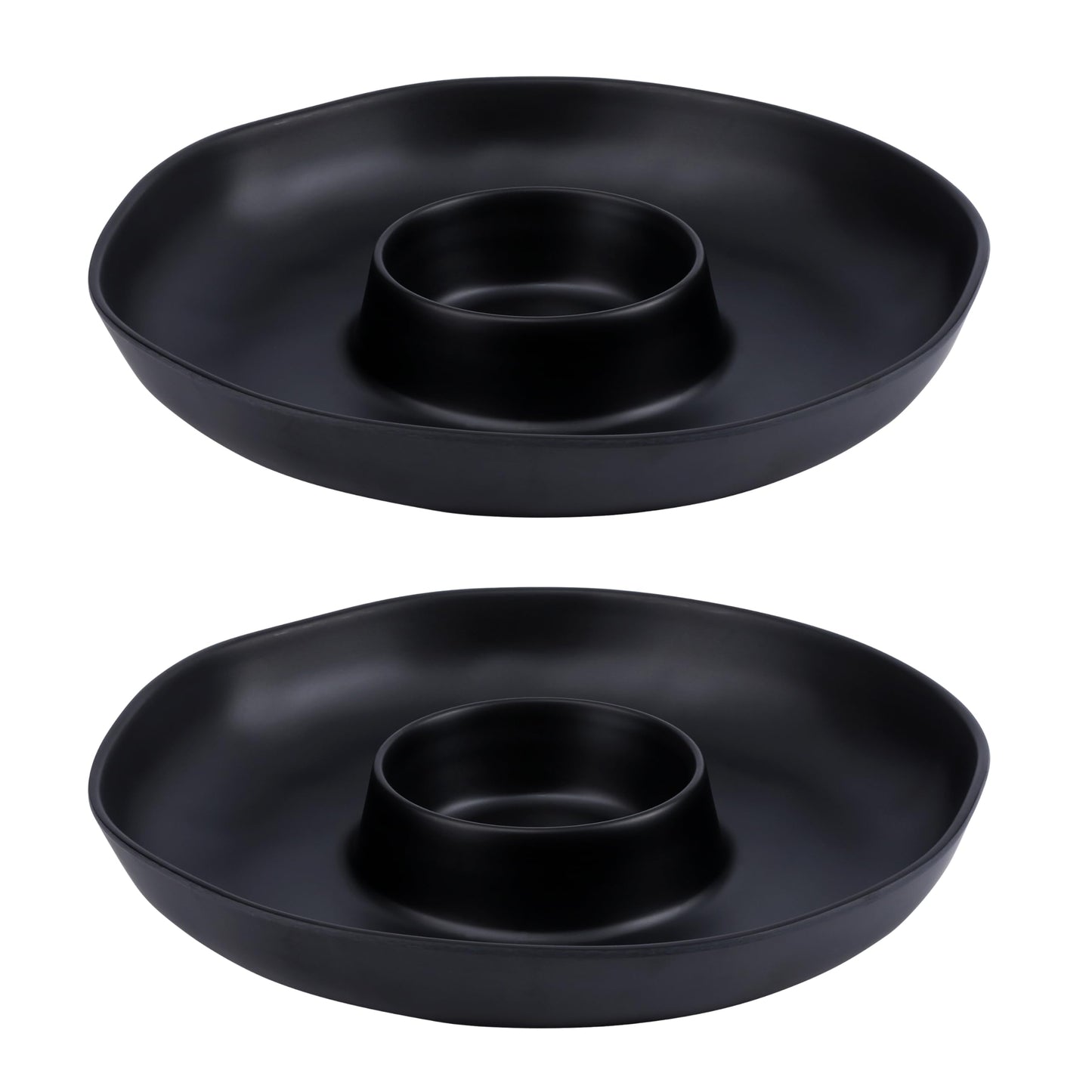 ZAROCRUS Chip & Dip Serving Set, 2 PCS Divided Cheeses Serving Platter, Relish Tray, Round Compartment Appetizer Set for Chips and Dip, Veggies, Candy and Snacks, Black, Set of 2