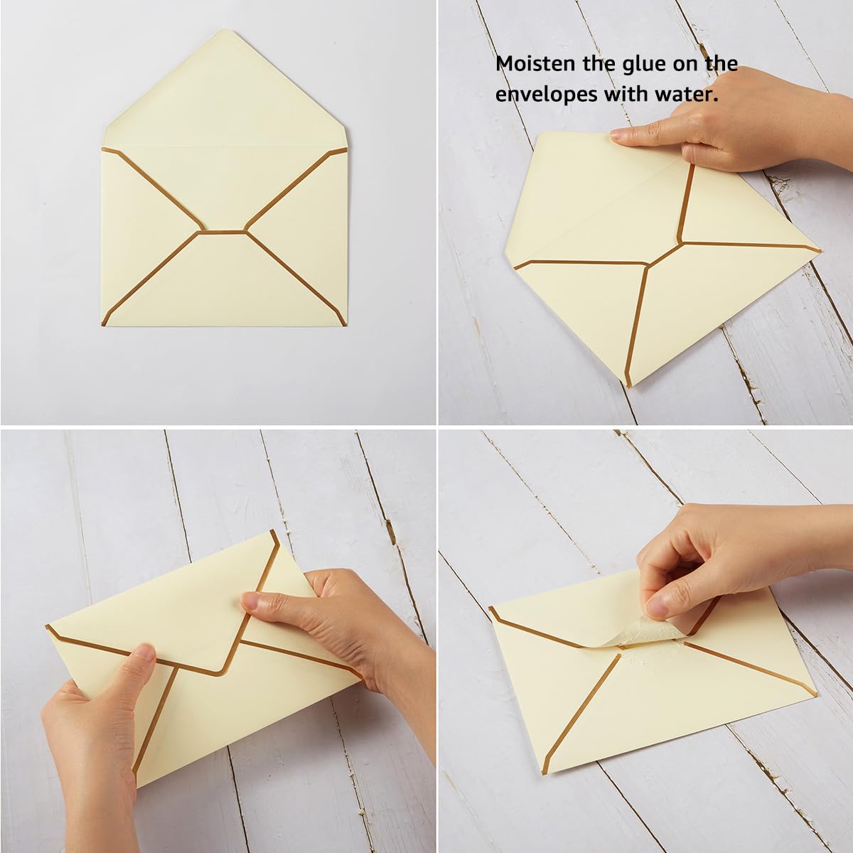 50 Pack A4 Envelopes with 4x6 Folded Cards and Gold Stickers, 4x6 Gold Envelopes for Office, Wedding, Invitations, Graduation, Baby Shower (Cream Color, 4x6)