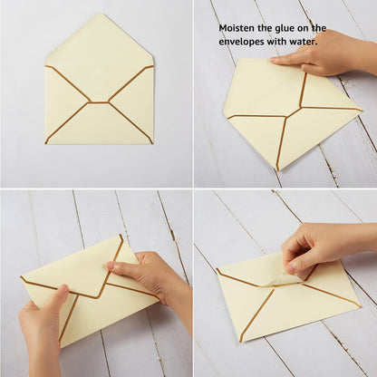 50 Pack A4 Envelopes with 4x6 Folded Cards and Gold Stickers, 4x6 Gold Envelopes for Office, Wedding, Invitations, Graduation, Baby Shower (Cream Color, 4x6)