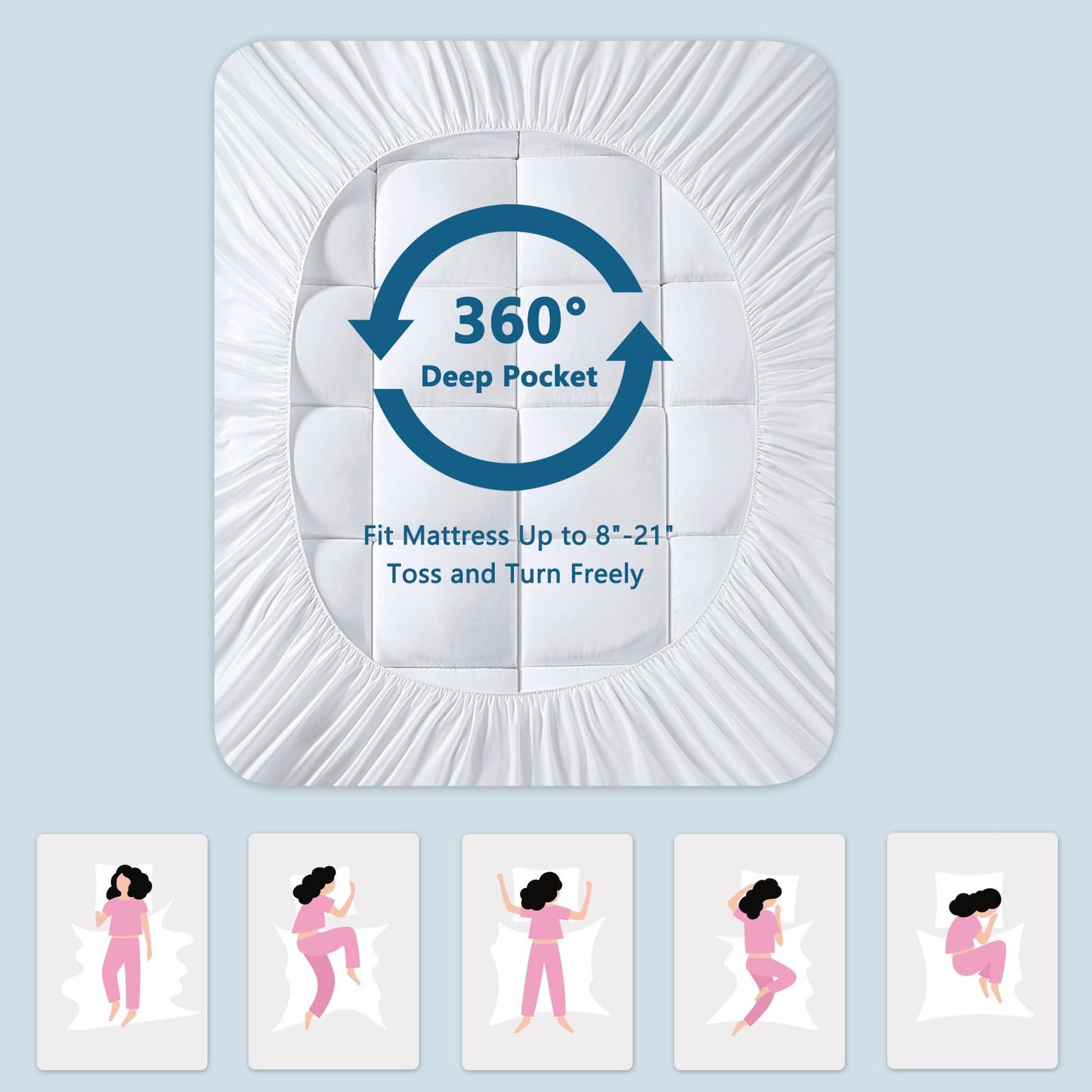 KELTARO Mattress Topper Full Size,Viscose Made from Bamboo Extra Thick Mattress Pad 8-21" Deep Pocket Soft Down Alternative Fill Mattress Protector Pillow Top Mattress Cover(54x75 Inches)