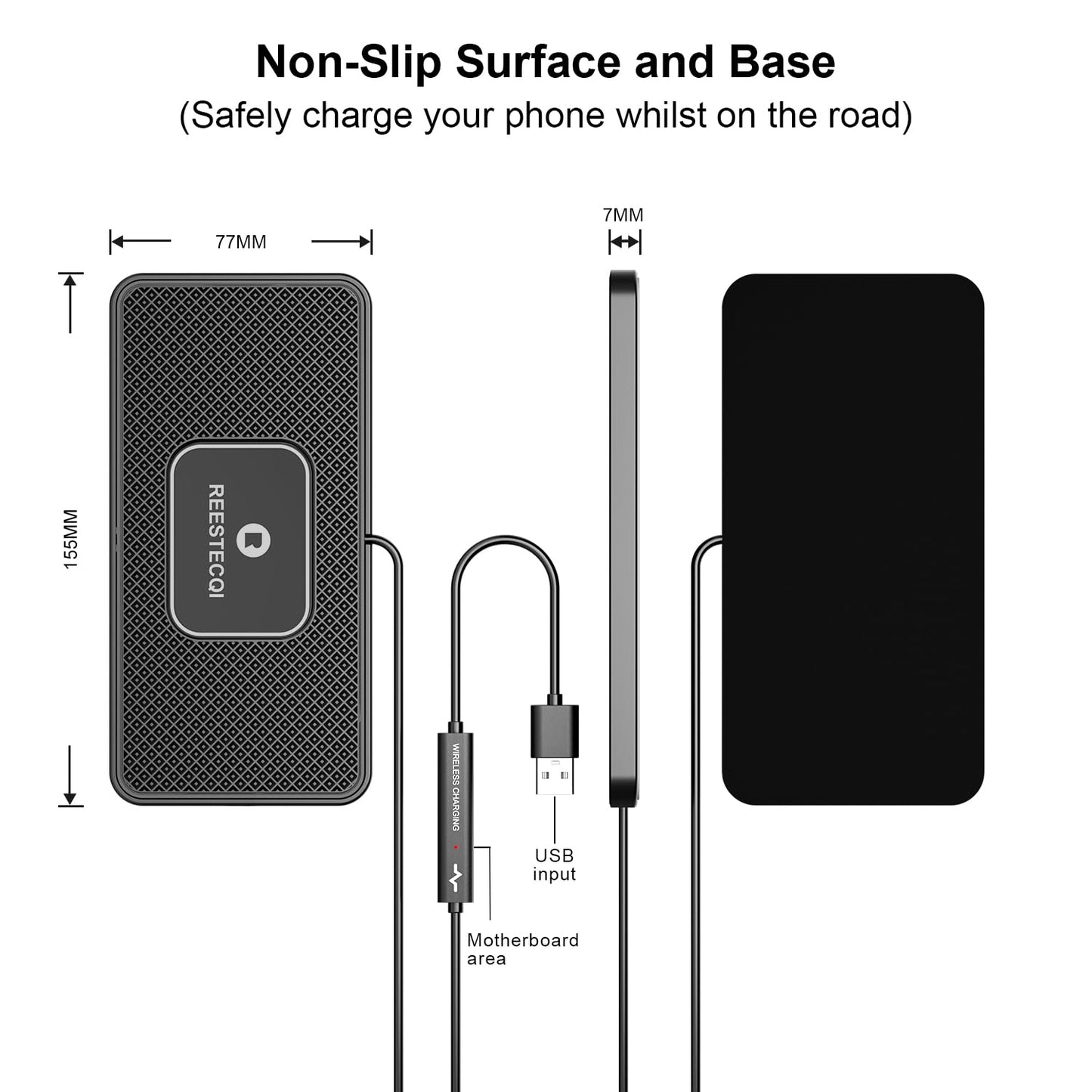 Wireless Car Charger Pad, REESTECQI 15W Wireless Charging Pad for Car Non Slip Phone Car Wireless Charger [40W Car Charger Included] for iPhone 17 16 15 14 13, AirPods 3/Pro 2, Samsung S26/S25/S24
