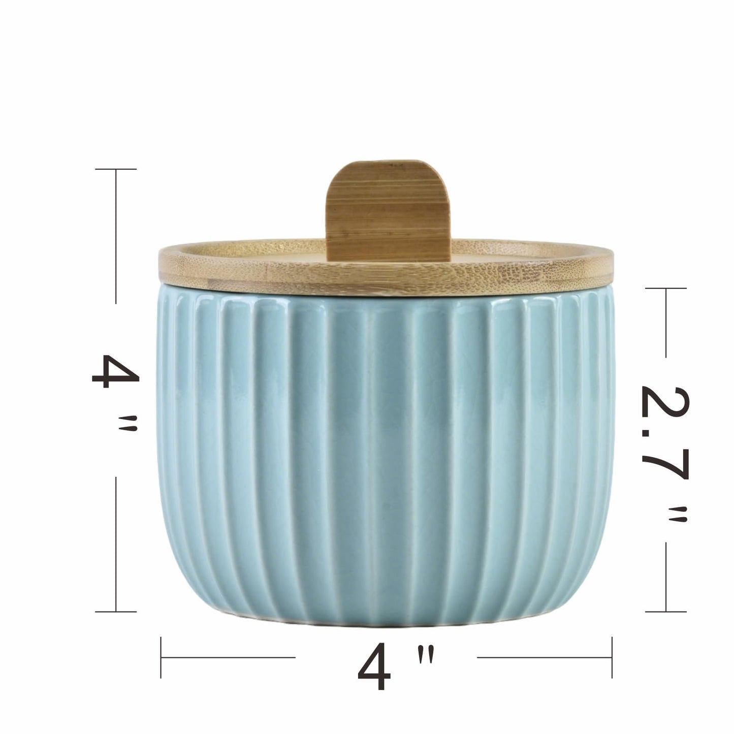 Lunavita Salt Cellar Keeper with Bamboo Lid, 14oz Big Capacity Ceramic Sugar Bowls Pepper Box, Crackle Glaze Seasoning Container Condiment Pot for Kitchen (Cyan Color)