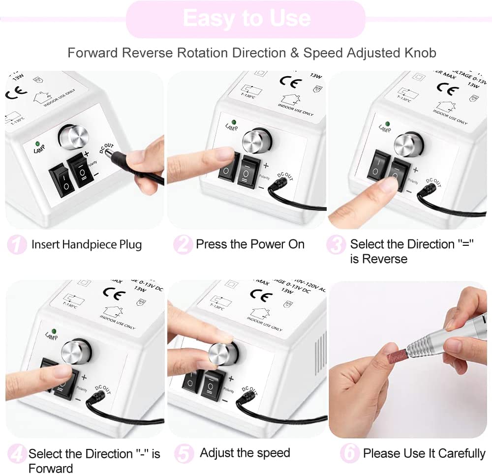 Professional Nail Drill Machine 30000 RPM Efile Electric Nail Filer Kit for Finger Toe Nails, Acrylic Gel Nails, Manicure Pedicure Drill with 6Pcs Nail Bits, 106Pcs Sanding Bands - Pink