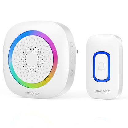 TECKNET Plug-in Wireless Doorbell with RGB Lighting & 1300 Feet Range,IP66 Waterproof Doorbell for Home/Classroom/Office/Business,60 Chimes,5-Level Volume,4.5-Year Battery Life(White)