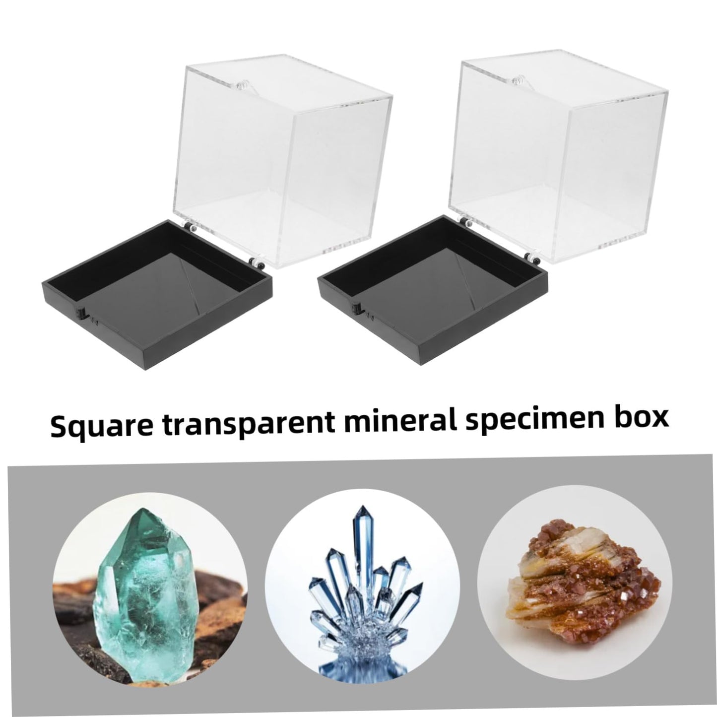 OATIPHO 4pcs Square Mineral Specimen Display Boxes Rock Collection Case Crystal Display for Home Shelf Decoration Black Base