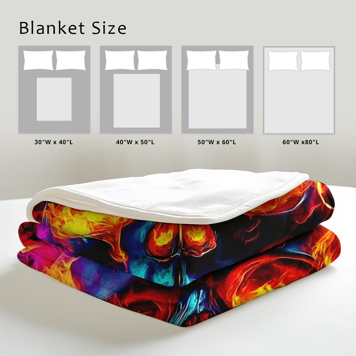 HUNXIAOJ Skull Blanket Throw Skeleton Flannel Blanket Gothic Print Throw Gifts for Kids Girls Boys Adults Women Men Halloween Decor Queen Size Bed Couch (49"x59")