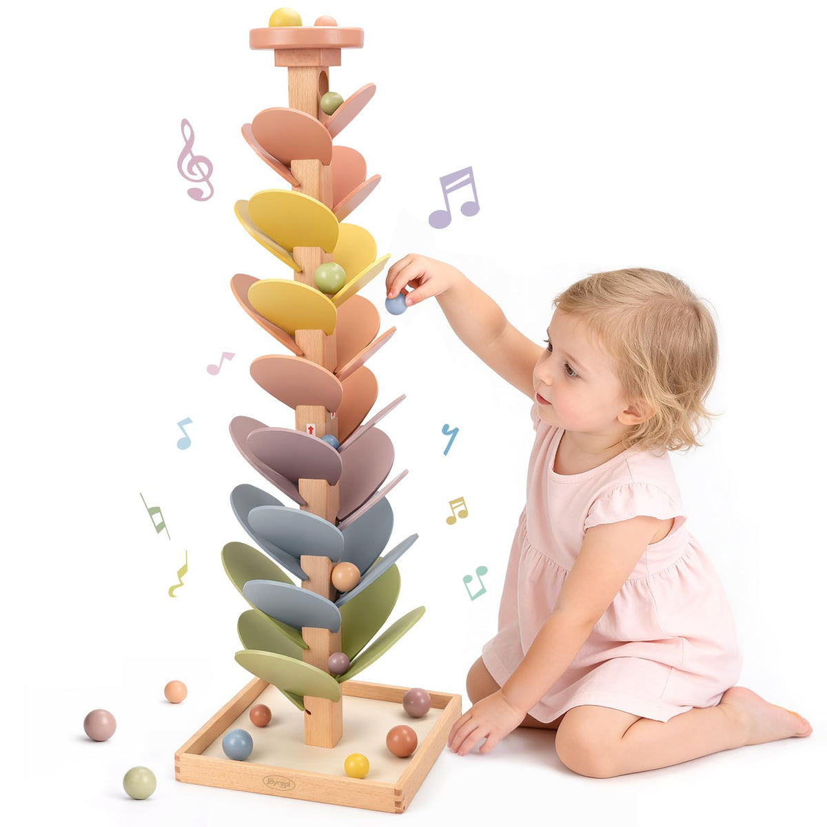 Joyreal Wooden Marble Run Music Tree for Kids 3-5 4-8, Montessori Wooden Ball Drop Toy, Rainbow Marble Tree Tower with Sound Leaves, Educational Learning Birthday Gift