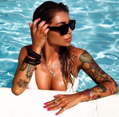 SHEEN KELLY Retro Thick Rectangle Chunky Sunglasses Women Men Trendy Square Black Shades Tortie Frame Fashion 90s Glasses
