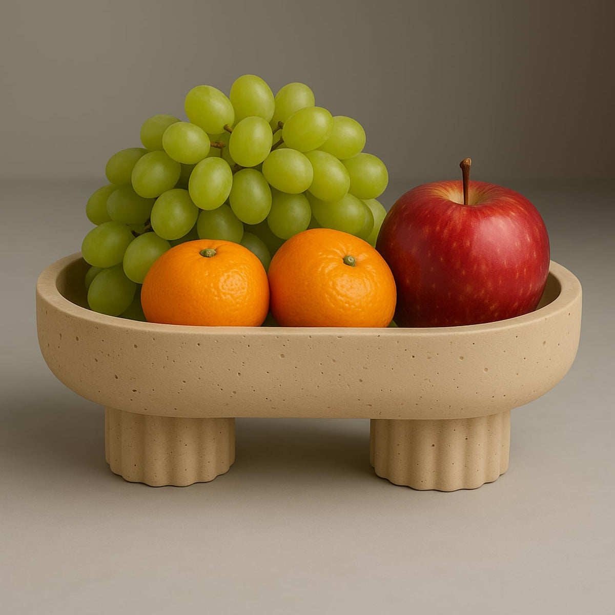 LemonRoad Natural Oval Travertine Fruit Bowl 10" Large Decorative Bowl 2 Legs & Travertine Decor Pedestal for Kitchen Counter Dining Table, Entryway, Kitchen Fruit Organizer, Dining Table Centerpiece