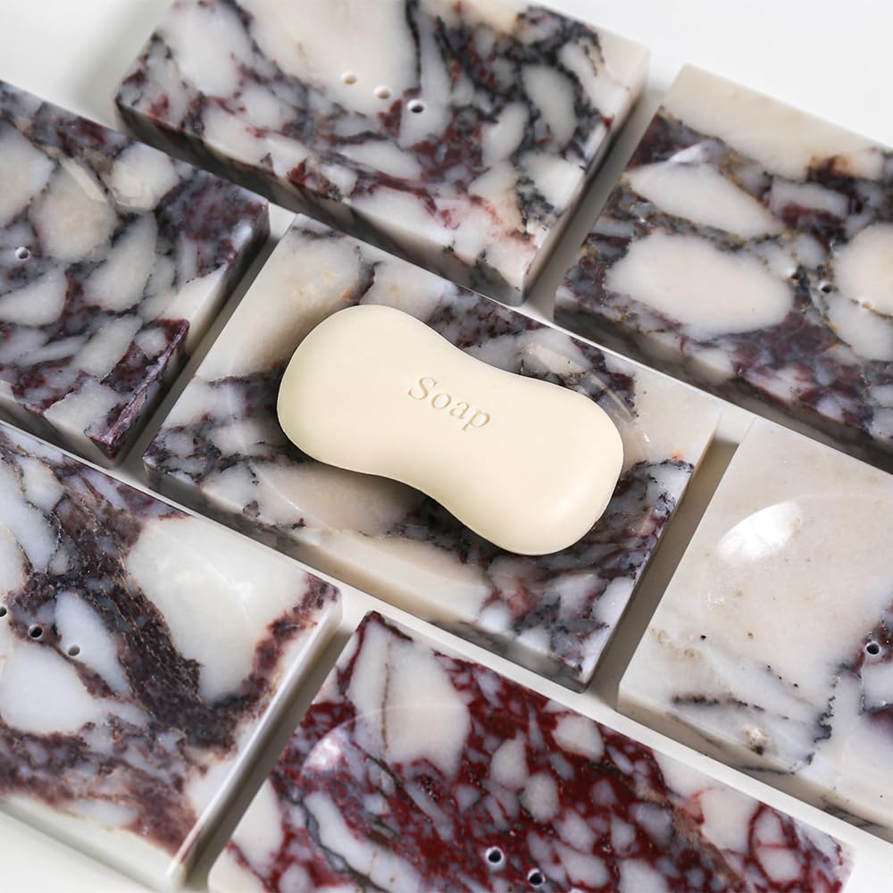 Luxurious Natural Marble Soap Dish Tray Marble Soap Holder Trinket Plate for Bathroom Sink Kitchen Countertop Bedroom Vanity Bathroom Accessory Rectangular (2 Pack)