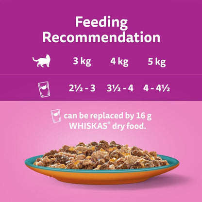 WHISKAS - 1+- Adult Wet Cat Food Pouches - 40 x 85 g - Surf and Turf in Jelly - Bulk Cat Food Megapack - 40 Pouches