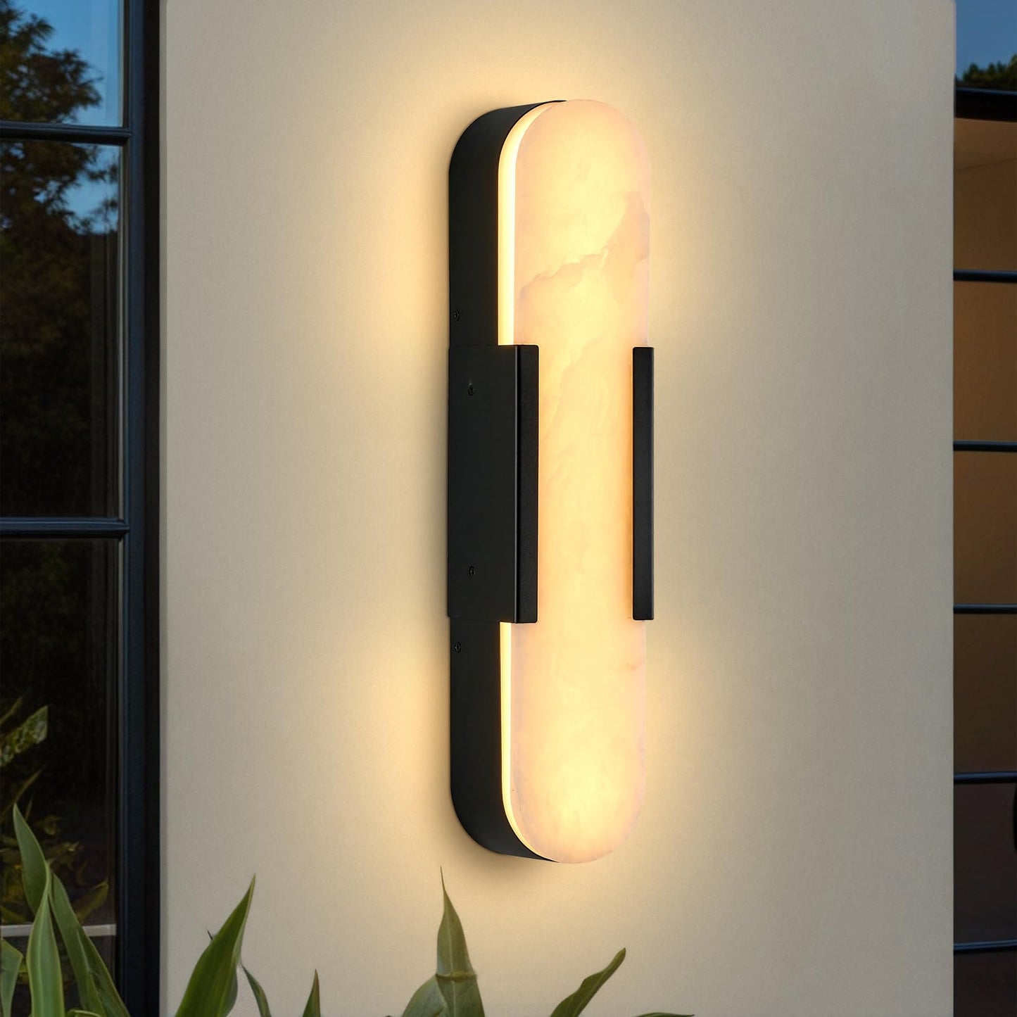 SUCICNISD Alabaster Wall Sconce, 19.7in Natural Marble Black Wall Sconce 3000K IP65 Waterproof Outdoor Modern Bathroom Alabaster Lamp for Living Room, Bedroom, Porch, Dining Room, Stairway
