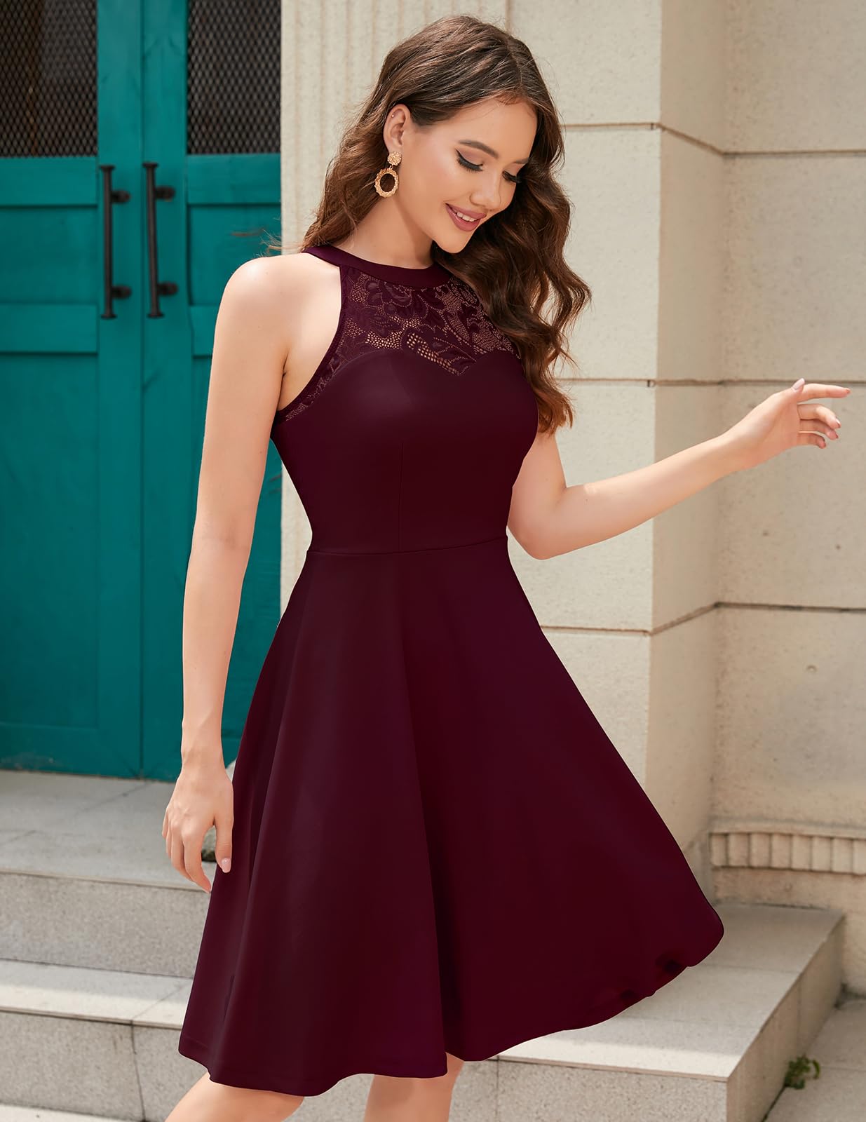 Bbonlinedress Burgundy Vintage Cocktail Women Wedding Guest Formal Dress Bridesmaid Sleeveless Dating Dress Burgundy L