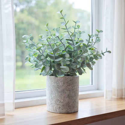 HappyFiller 2PCS Small Fake Eucalyptus Potted Artificial Plants Indoor Outdoor for Shelf,Home,Living Room, Bathroom,Kitchen,Coffee Table Decor