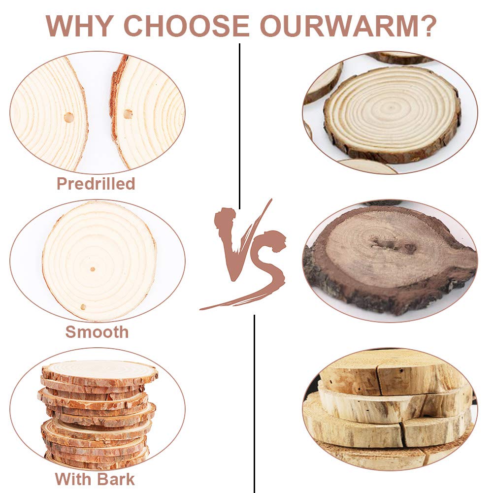 AerWo Natural Wood Slices Christmas Ornaments, 50 Pcs 2.7-3.1 Inches Small Wood Slices with Holes, Round Plain Wooden Circle Ornaments Blanks for DIY Crafts Unfinished Xmas Wooden Ornament