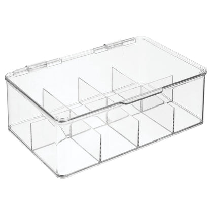 mDesign Plastic First Aid Kit Storage Box with Clear Top Lid for Bathroom, Kitchen, Cabinet, Closet, Drawer - Organizes Medicine, Ointments, Adhesive Bandages, Dental, 8 Divided Sections - Clear