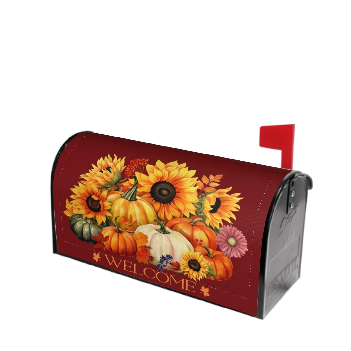 Autumn Pumpkin Thanksgiving Mailbox Cover Magnetic Fall Sunflower Maple Leaf Mailbox Cover Standard Size 21 x 18 Inch Farmhouse Rustic Welcome Post Box Cover Wraps Garden Yard Home Decor for Outdoor