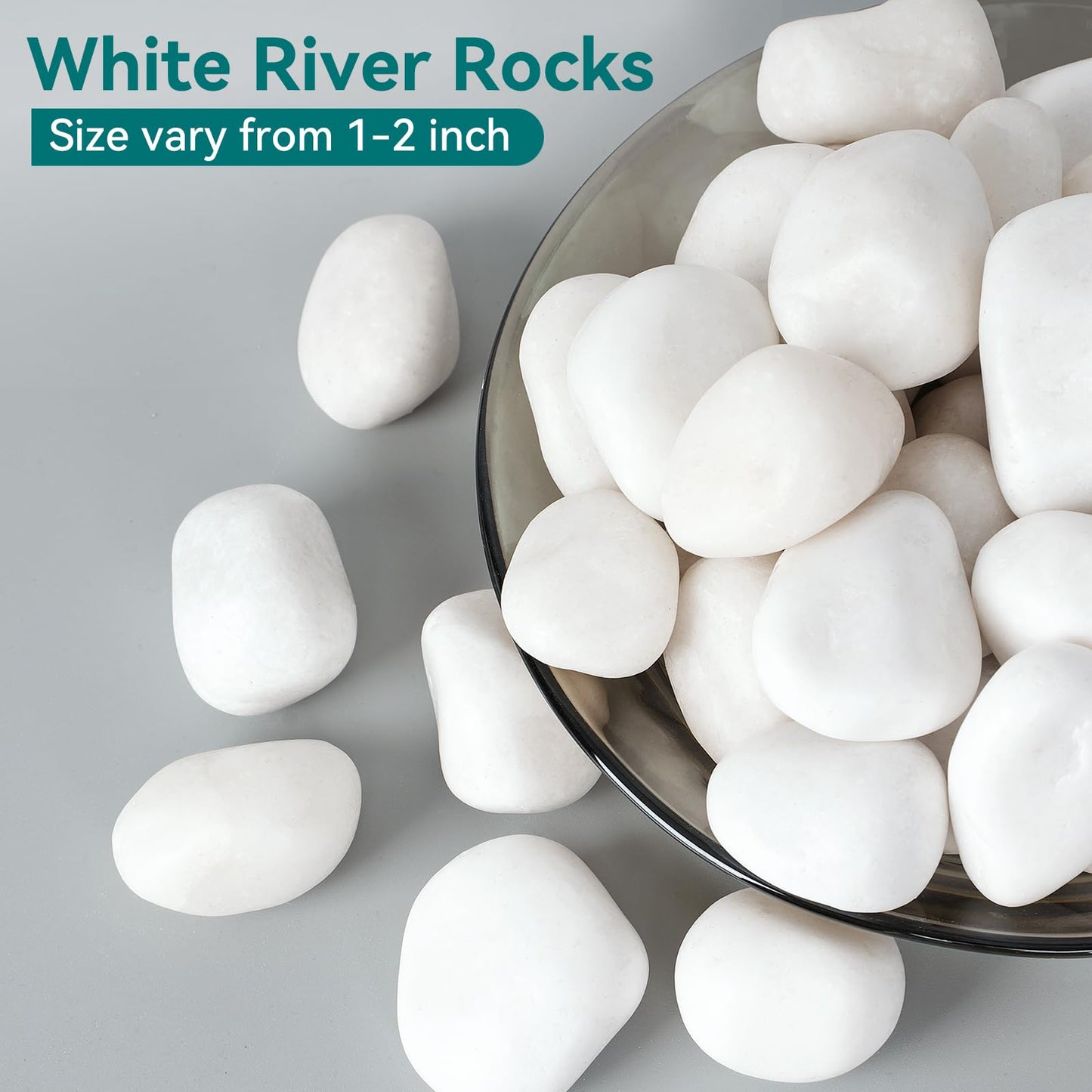 Rahato 15 lbs White Rocks for Landscaping, 1-2 inch Decorative Rocks for Plants Indoor, Large Polished River Rocks for Garden, Outdoor Landscaping, Walkways, Yard, Plants Pots, Vases, Crafts