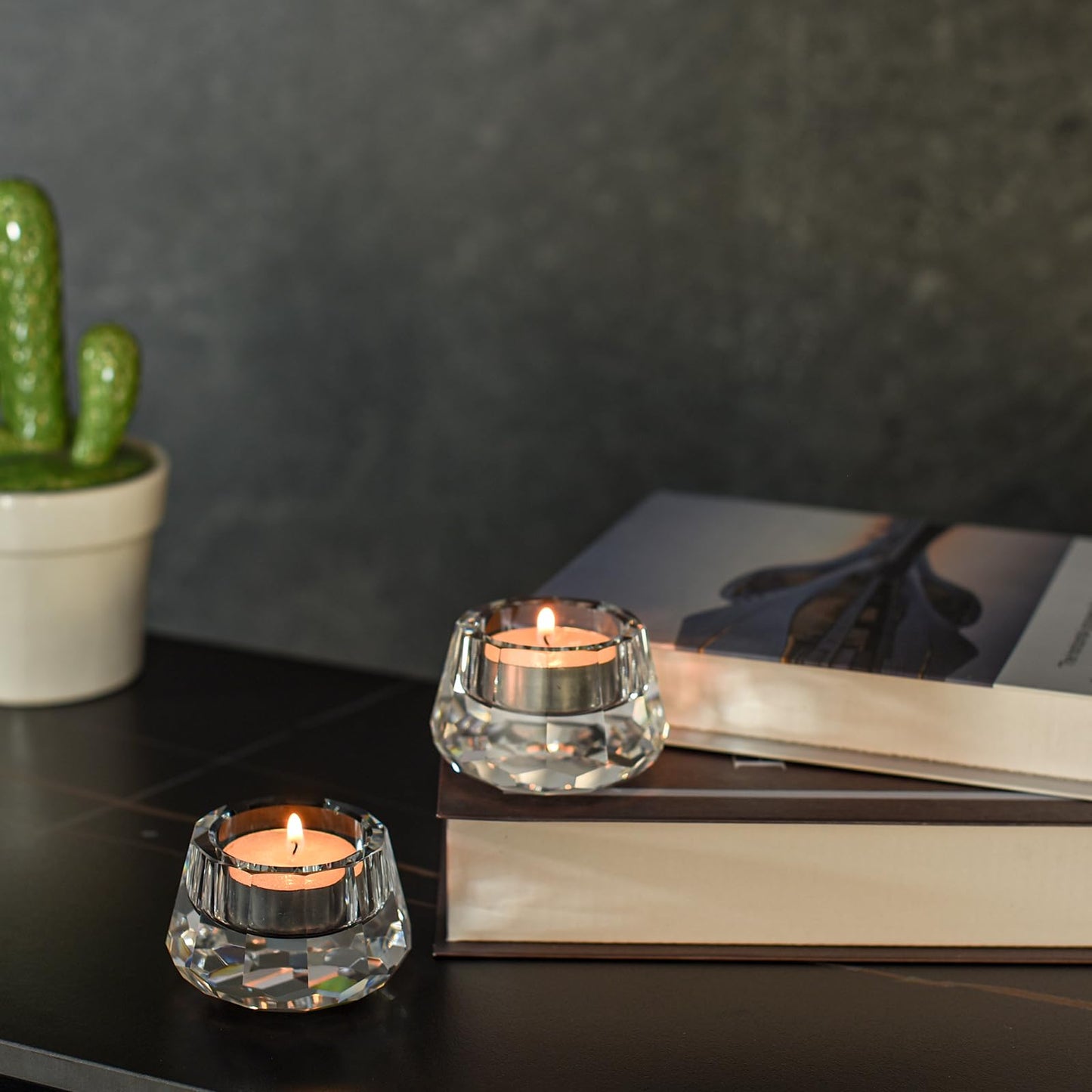 Crystal Candle Holders Set of 2, Tea Wax Ultra Elegant & Modern Centerpiece Home Décor,Wedding