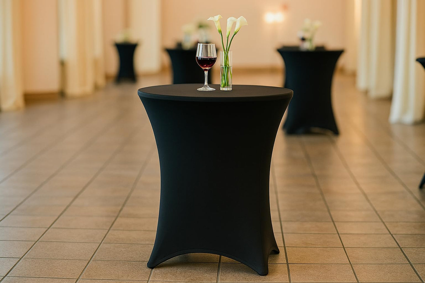 YOUR CHAIR COVERS - 30 x 30 inch Lowboy Cocktail Round Stretch Spandex Table Cover - Black, Fitted Elastic Tablecloth for Round Tables