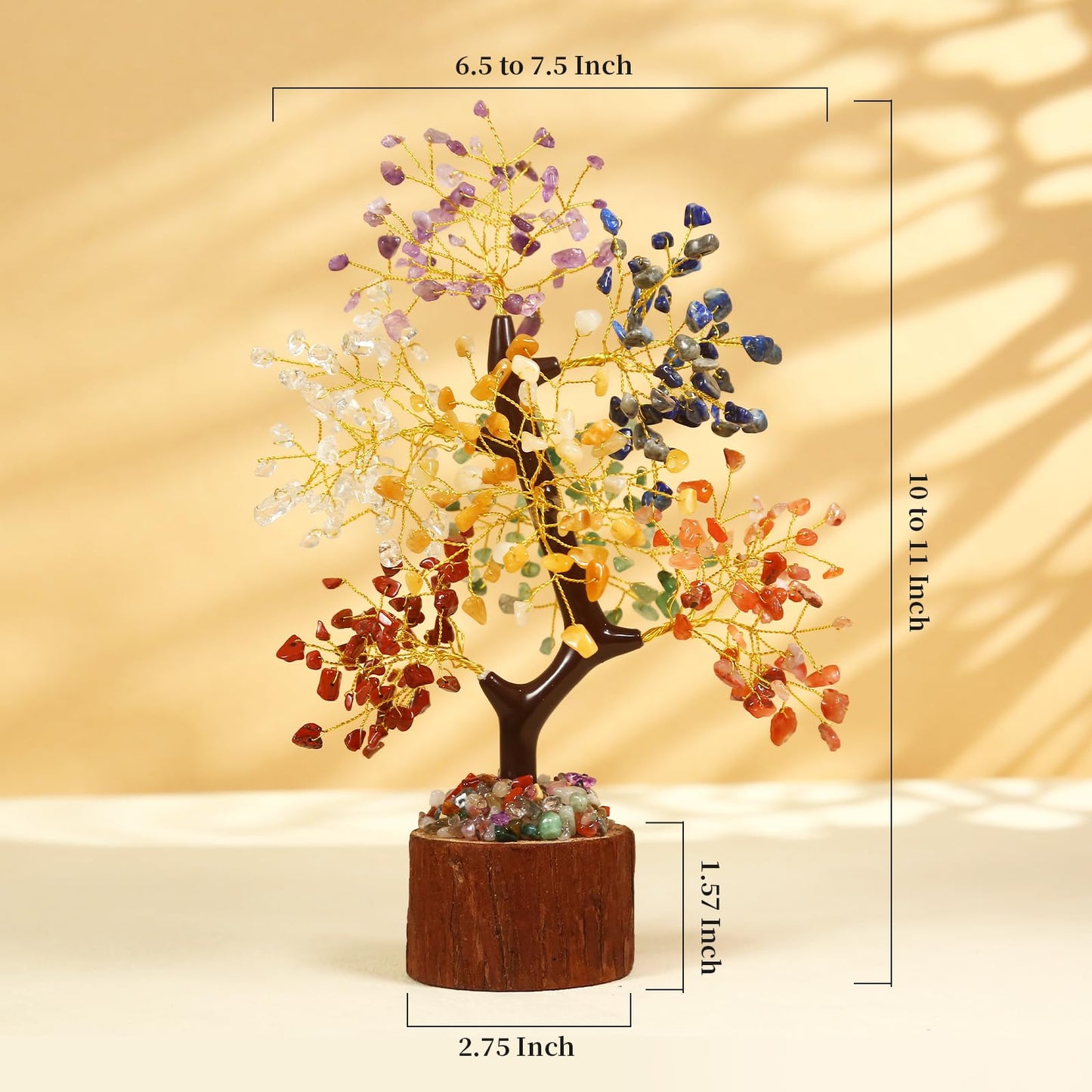 Crystal Tree of Life with Chakra Stones - Healing Crystals Decor for Desk & Home, Housewarming Gifts for New Home, Unique Birthday Gifts for Women, Sisters, Friends (7 Chakra Tree Wooden Base)