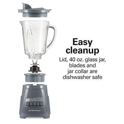 Hamilton Beach Power Elite Wave Action Blender For Smoothies, 40 Oz Glass Jar, 12 Functions Including Puree, Crush Ice, 700 Watts - Black (58148A)