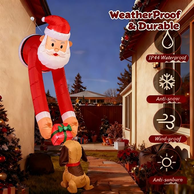 7ft Christmas Inflatable Santa Claus with Puppy and Gift Box - Outdoor Holiday Decor for Christmas, Ideal for Front Yard and Doorway