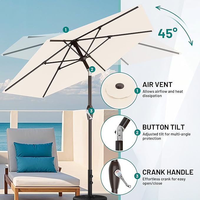 AreShark 7.5FT Patio Umbrella Table Market Umbrella with 6 Sturdy Ribs, Button Tilt/Crank, Heavy-Duty Outdoor Umbrellas for Pool, Deck, Garden and Backyard, Cream White