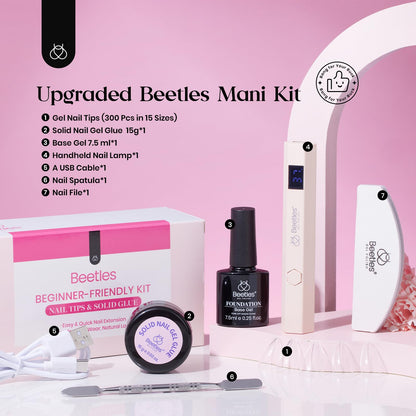 Beetles Gel Nail Extension Kit Almond Shape, Easy 9 in 1 Glue Uv Led Set Etch X Nail Tips Short Almond Half Matte Tips, Gift for Women & Girls, 504 pcs