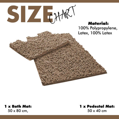Lions Luxury 2 Piece Loop Bath Mats for Bathroom - Non Slip Chenille Bath Mat Set Rugs, Extra Soft with Water Absorbent Pedestal Bathmat Shower Toilet Mat, Natural