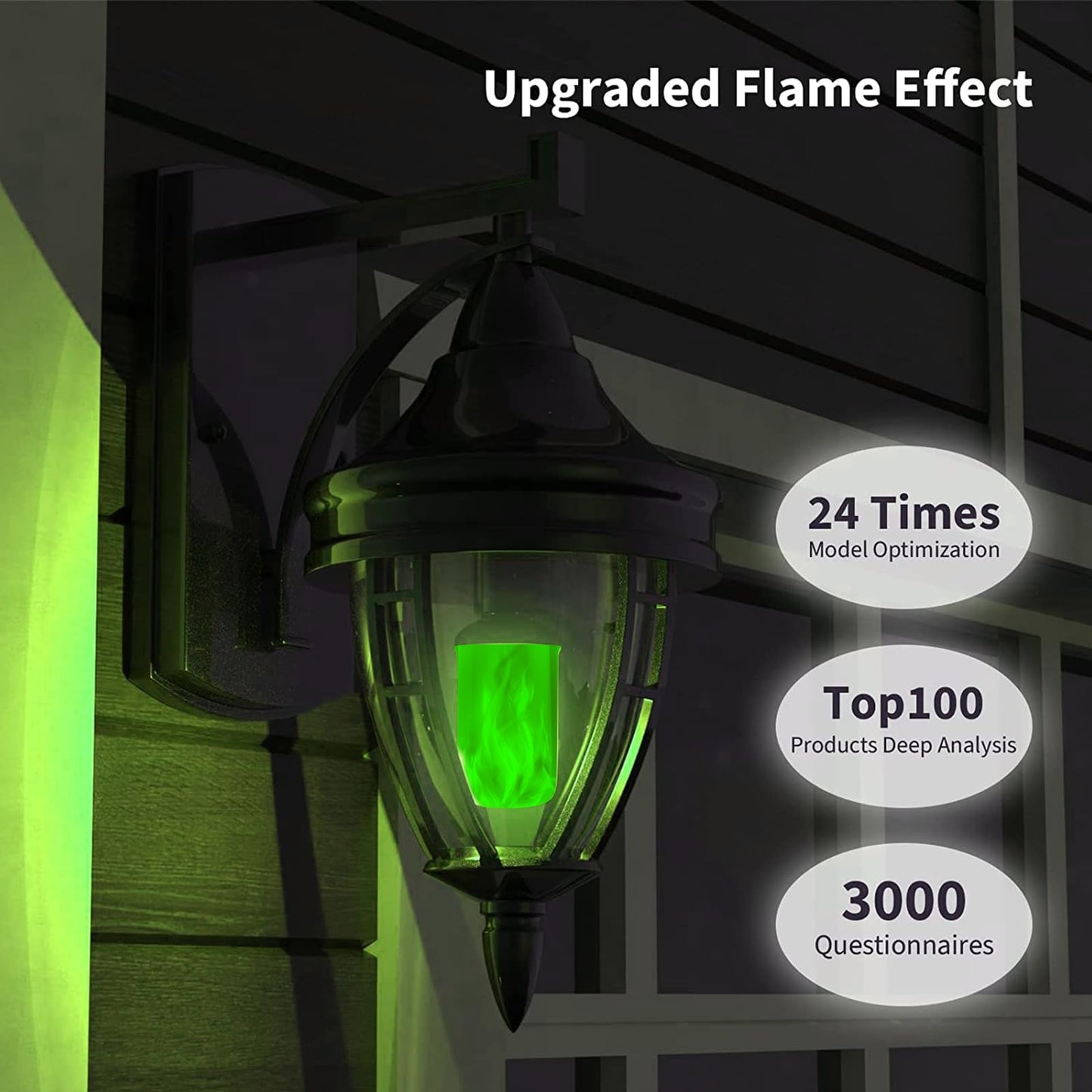 Morsatie 【Upgraded Flame LED Flame Light Bulbs, 4-Mode Flickering Light Bulbs with Upside Down Effect, E26 Fire Light Bulb for Halloween Christmas Party Porch Patio Indoor Outdoor Decoration, Green