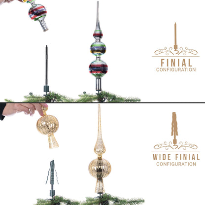 [Christmas Tree Topper Holder] - Twist-on Holiday Universal Tree Topper Stabilizer Fits Most Base Types- Metal Green Support Rod with Adjustable attachments to stabilize Seasonal Treetop Ornaments
