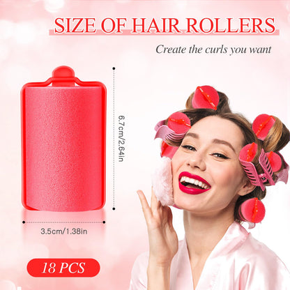 Geyoga 18 Pieces Sponge Hair Rollers Large Soft Foam Hair Styling Curlers Large Size Hairdressing Curlers for Women(Pink,1.6 x 2.8 Inches)